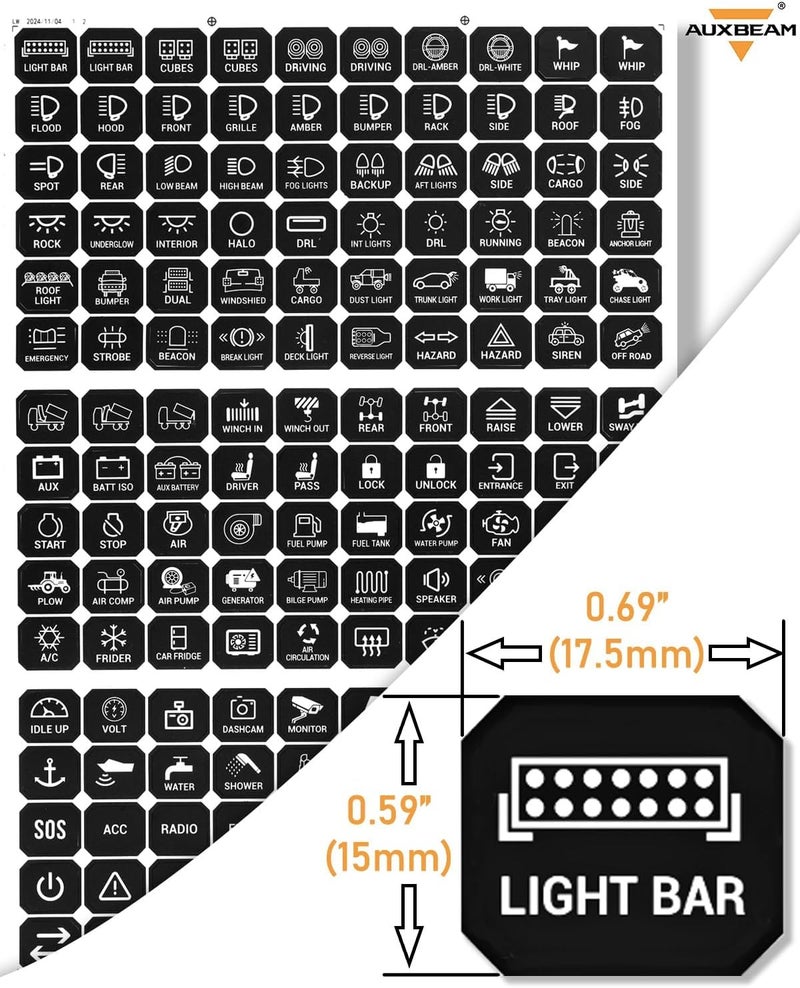 Auxbeam 160Pcs Horizontal Switch Panel Sticker, Switch Label Kit for Switch Panel BC60, BA80, BB80, RA60, RA80, RB80, AR-800 AR-820 AC-800 RC-800, Waterproof PVC Switch Control Panel Labels - Image 3